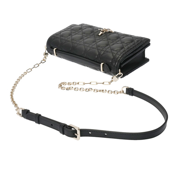 Christian Dior Top Handle Bag Lambskin Shoulder Bag Black - Picture 3 of 8